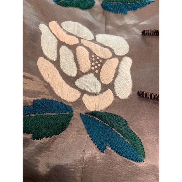 Elaine Collection New York Satin Blouse Top Crop Jacket Embroidered Floral Sz M - Picture 4 of 9